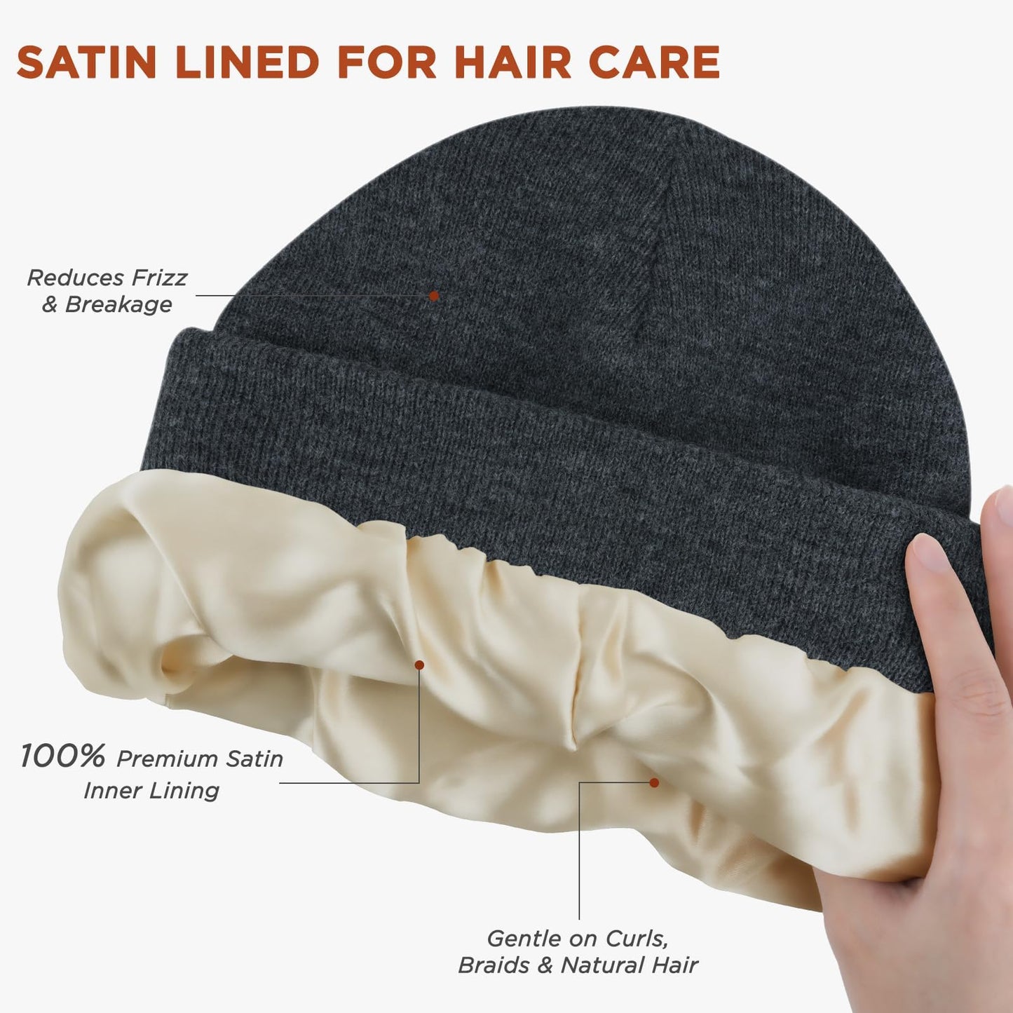 LEADUWAY 2 Pack Beanie Hats for Women & Men Winter, Satin Lined Beanies, Double Layer Warm Womens Winter Hats (US, Alpha, One Size, Black/Dark Grey