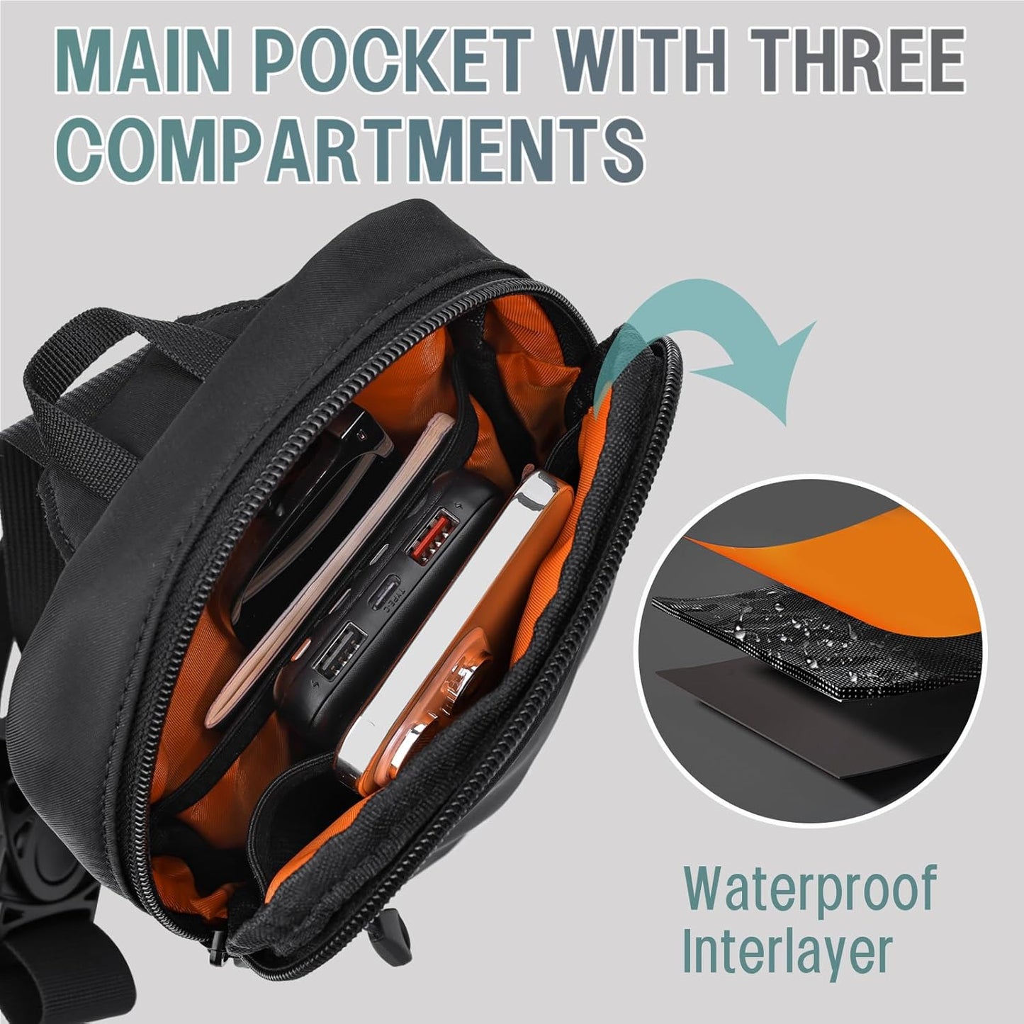 Skiennix Mini Sling Bag - Waterproof Crossbody Bag for Men | Lightweight Everyday Carry (Black)