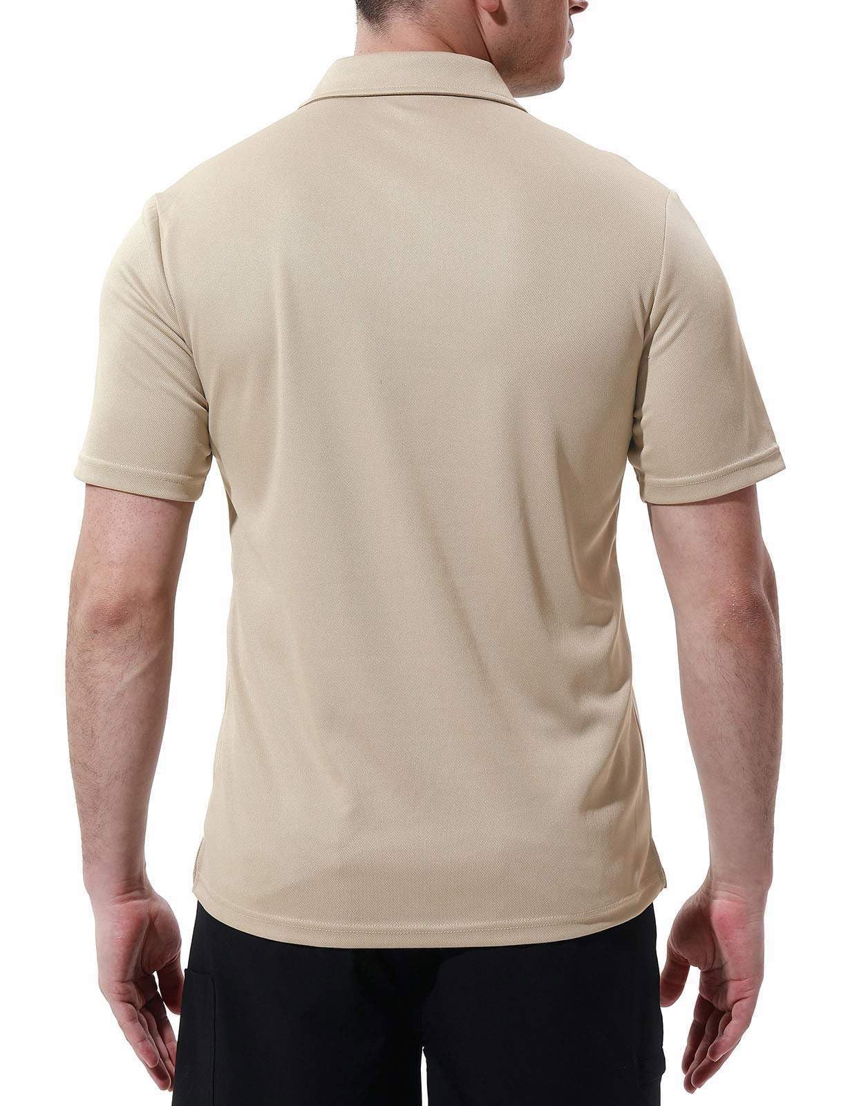 Rdruko Men's Polo Shirts with Pocket Quick Dry Short Sleeve Moisture Wicking Golf Polo Shirt with Pocket(Khaki, US S)