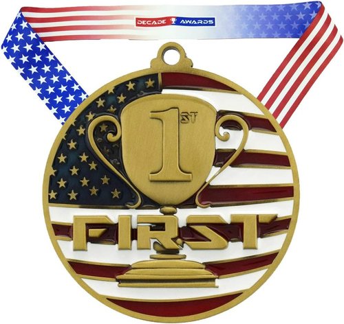 Decade Awards Custom Engraved Patriotic Medal - Stars and Stripes Neck Ribbon | 2.75 Inch Wide