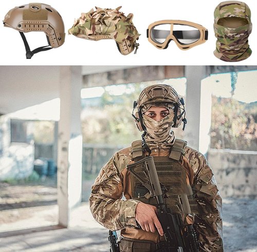 Black Tactical Airsoft Helmet by [Brand Name] - Complete with Essential Accessories