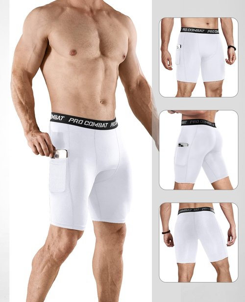 Niksa 2/4 Pack Compression Shorts Men with Pocket, Spandex Running Shorts Sport Athletic Workout Performance Underwear