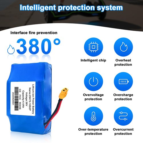 Haotermai 36V Hoverboard Battery Replacement, 4400mAh Rechargeable Li-ion Battery Pack for 36V Electric Scooters & Self-Balancing Boards - Compatible for Most Hoverboard Models Without Axle (10S2P)
