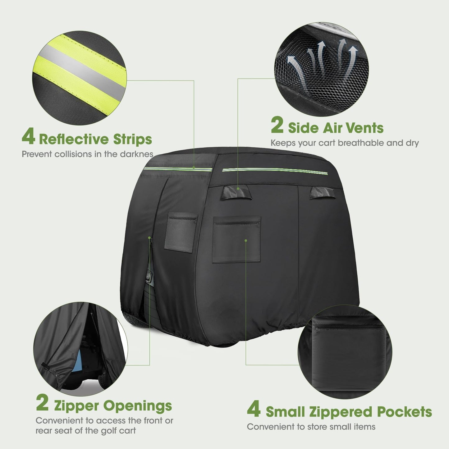 Xoxocos Golf Cart Covers 6 Passenger, Heavy Duty 600D Waterproof Golf Cart Seat Cover EZGO, Club Car, Yamaha, Outdoor 6 Seater with Reflective Strips, Zippered Pockets, Zipper Doors