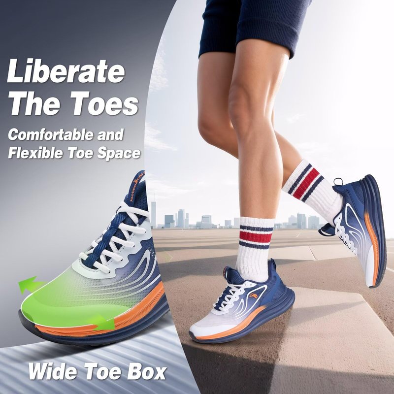 Men's Orthopedic Wide Road Running Shoes: Plantar Fasciitis Hammer Toes High Arch Supportive Neuropathy Heel Spur Walking Shoes, Lightweight Stylish Golf Trail Sneakers Dark Blue Size 10