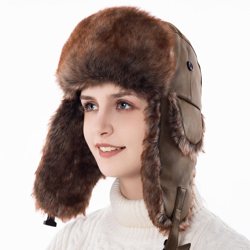 NORTH CLIFF Unisex Winter Trapper Hat Cold Proof Keep Warm Hat with Ear Flaps for Hunting Skiing Trooper Winter Outdoor Activities(Matte Light Brown 59cm)