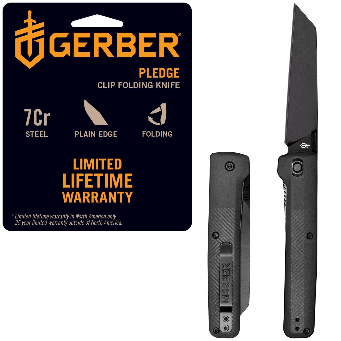 Gerber Gear Pledge Pocket Knife with Pocket Clip - 3.7" Full Panel Plain Edge Blade Folding Knife - EDC Gear and Equipment - Omni Gray