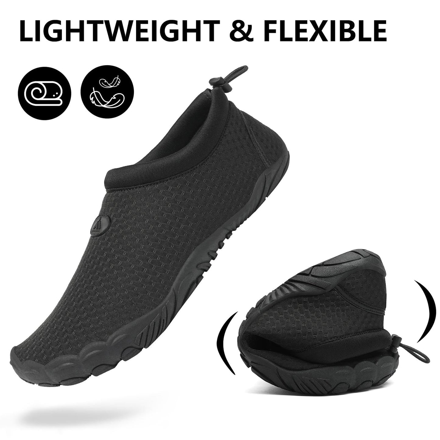 Mishansha Womens Mens Water Shoes Wide Toe Box Swim Beach Barefoot Shoes Quick Dry Non Slip Lividity Black 8.5 Women/6.5 Men