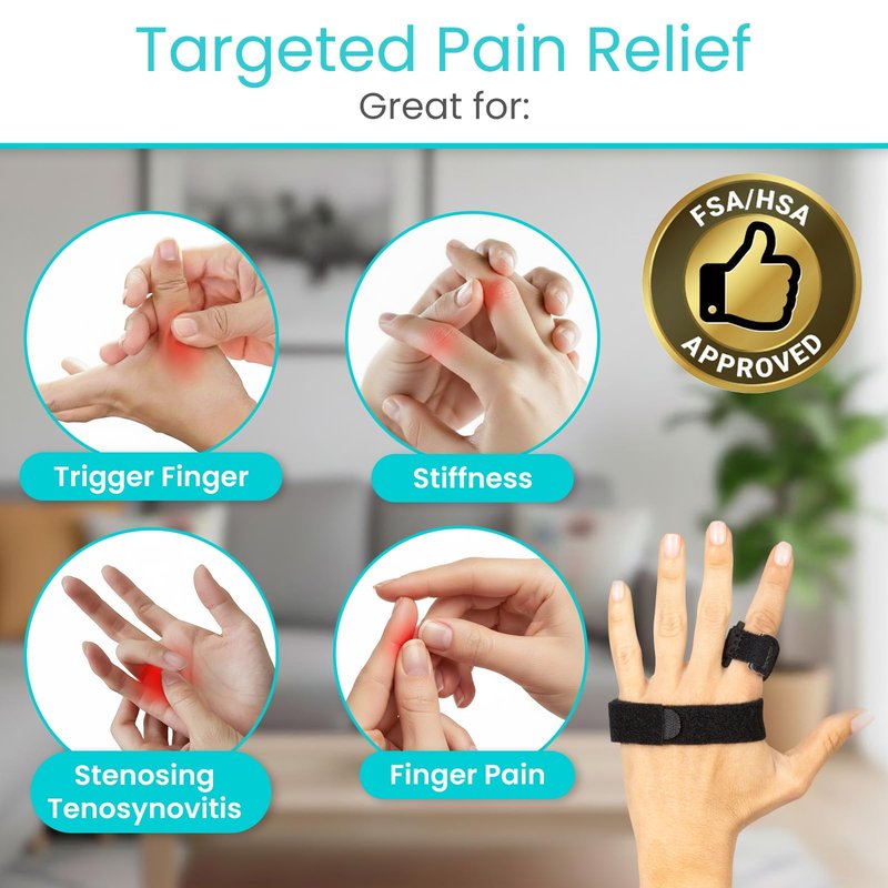 Vive Trigger Finger Splint Brace - Middle, Pinky, Pointer, Ring and Thumb Support - Palm Strap Included - Straighten Curved or Broken Fingers - Adjustable, Breathable Fit - Aluminum Pain Relief Guard