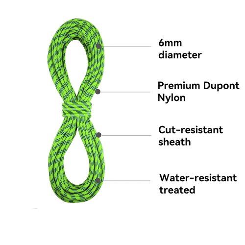SEAMUS 6mm Prusik Accessory Cord 15M (50ft) Rock Climbing Rope High Tensile Strength Rock Climbing Accessories Cord Double Braid Nylon Cord for Mountain Tree Climbing, Canyoneering,Fire Rescue