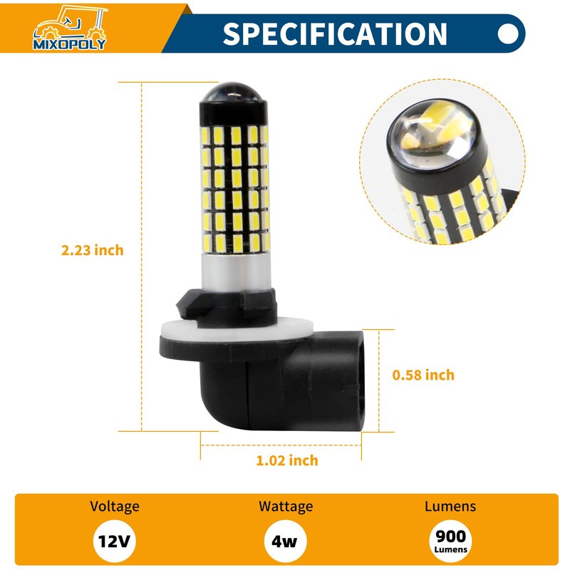 Mixopoly 881 Golf Cart Headlight Bulb for EZGO, Club Car DS/Precedent, 12V Head Light Bulbs Replacement, Super Bright Fog Light Bulbs, Replace OEM 1019881-01, 740047-G01