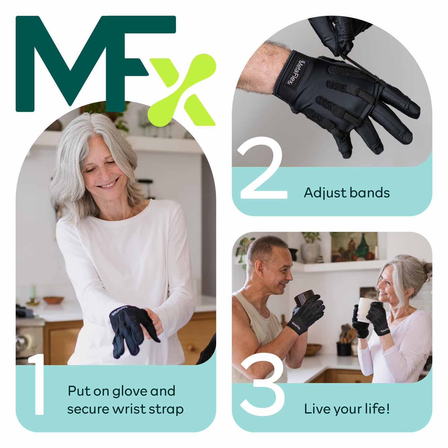 MetaFlex Compression Gloves for Arthritis, Carpal Tunnel, Swelling, Mobility - Full Finger Glove Compresses, Stretches & Strengthens Hand - Adjustable Resistance for Men & Women - Medium