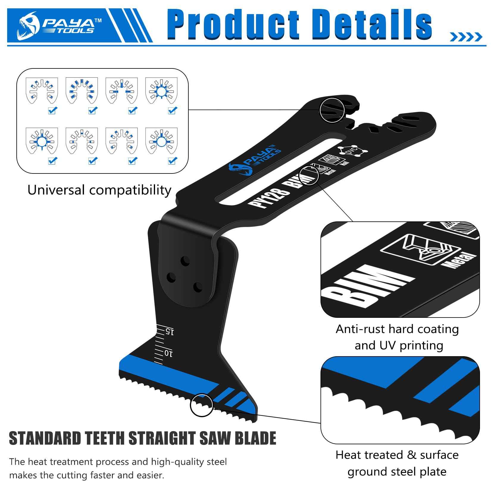 PAYA TOOLS Universal Bi-Metal 1-1/4" 90° Reach Oscillating Saw Blades,Power Oscillating Tool Blades,Multitool Blades for Narrow or Corner Cutting (3-Pack)