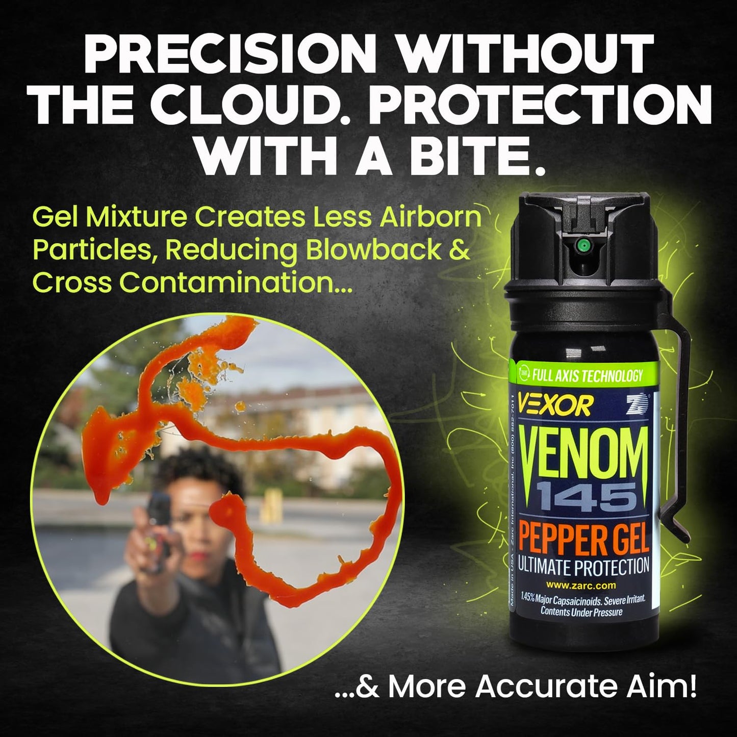 VEXOR Venom Pepper Gel Spray, 1.45% Major Capsaicinoids, Up to 20 ft Range, 18 Bursts, Belt Clip, Made in USA, 1 Pack, 1.8 fl oz