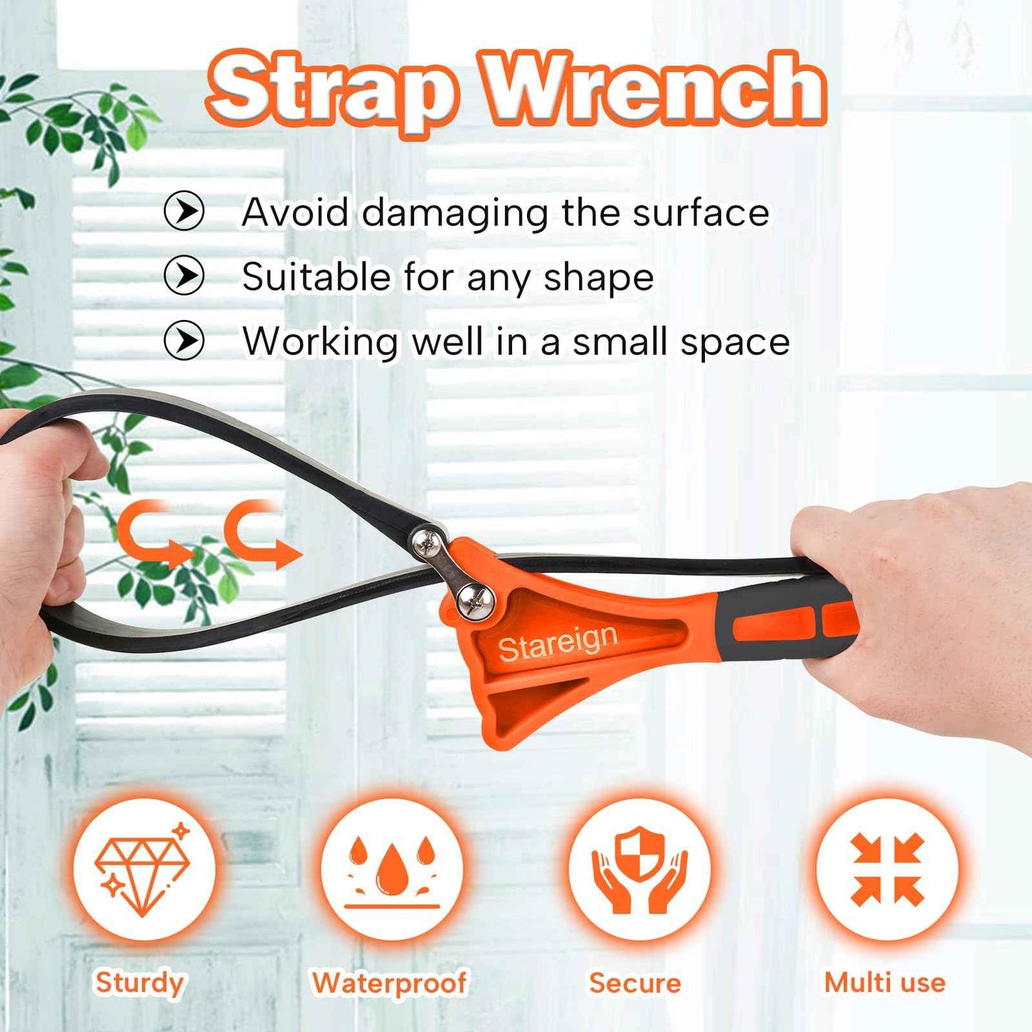 Stareign 2-Pack Rubber Strap Wrench,Oil Filter Wrench Diameter 4" and 6" Heavy Duty Adjustable Blet Wrench for Jar Opener,Water Filter,Plumbing,Sink,Faucet