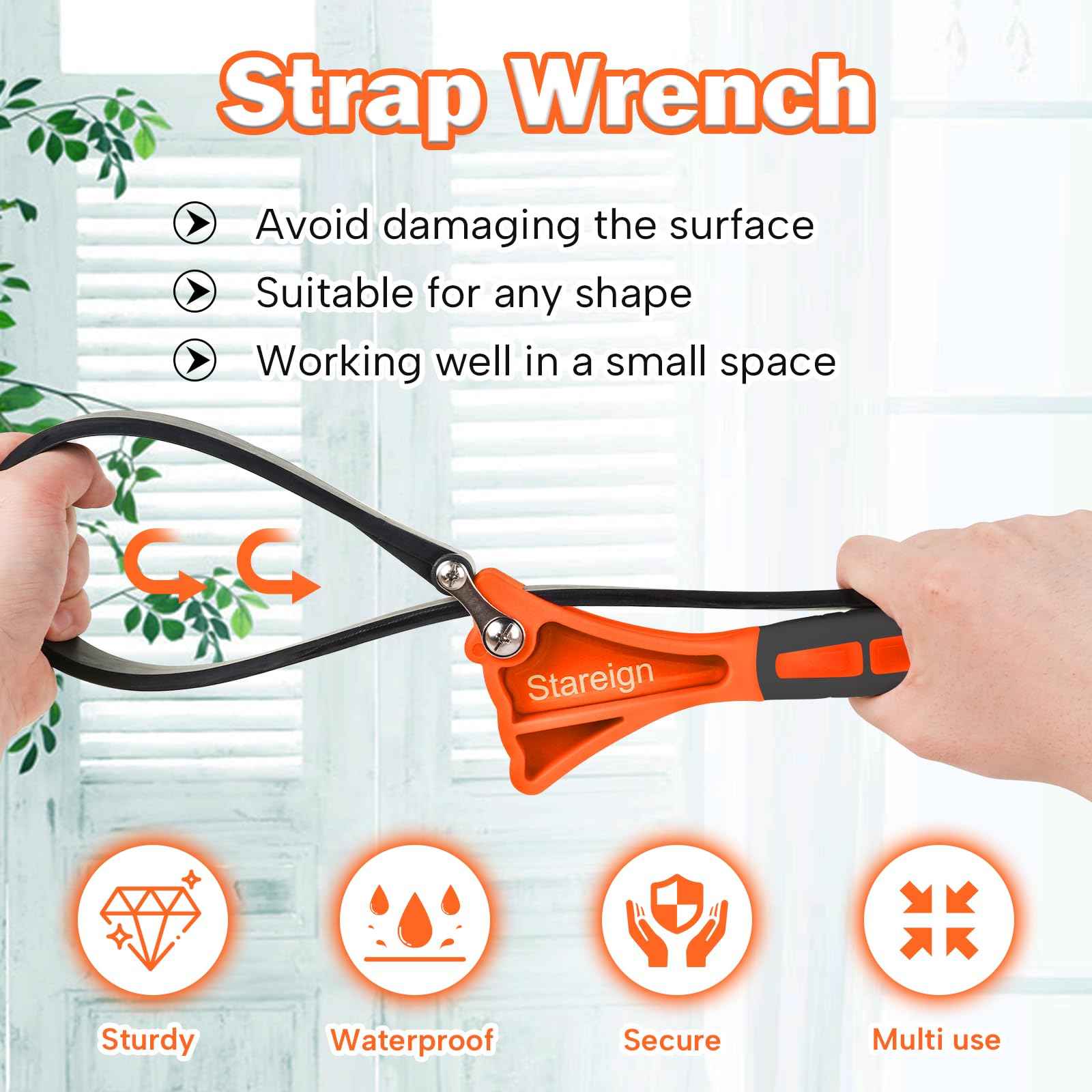 Stareign 2-Pack Rubber Strap Wrench,Oil Filter Wrench Diameter 4" and 6" Heavy Duty Adjustable Blet Wrench for Jar Opener,Water Filter,Plumbing,Sink,Faucet