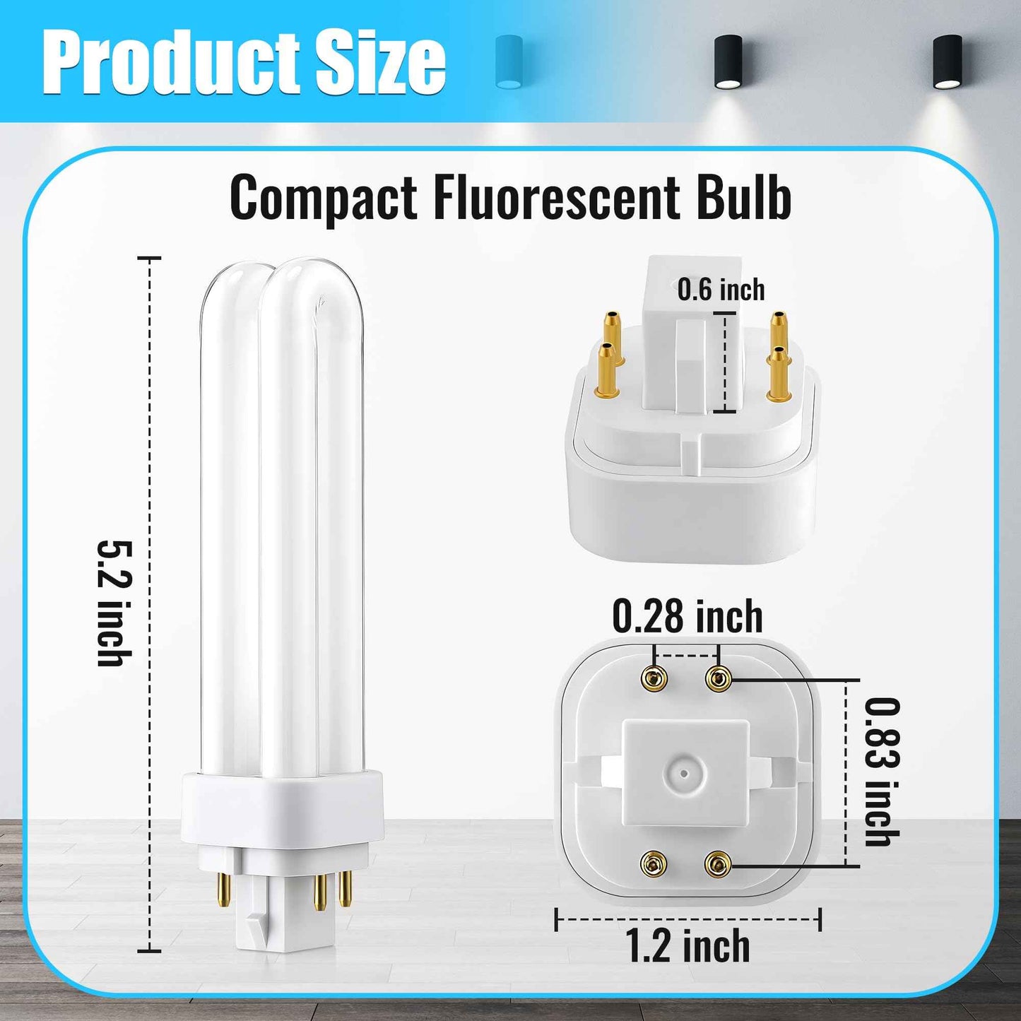 Saillong 8 Pack PLC-13W 4 Pin G24q-1, 4100K White Dimmable Compact Fluorescent Light Bulb, Double Tube, Compatible with Sylvania 20667, GE 97597