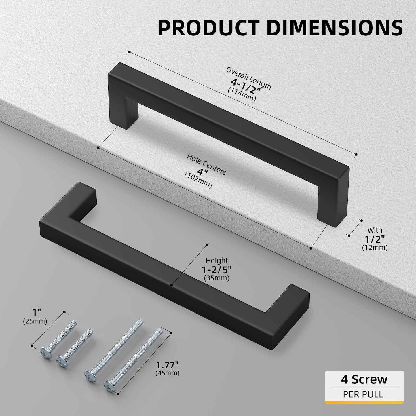 goldenwarm 45 Pack 4 Inch Black Cabinet Handles Matte Black Drawer Pulls Stainless Steel Cabinets Hardware Square Bar Modern for Kitchen Bathroom Cupboard