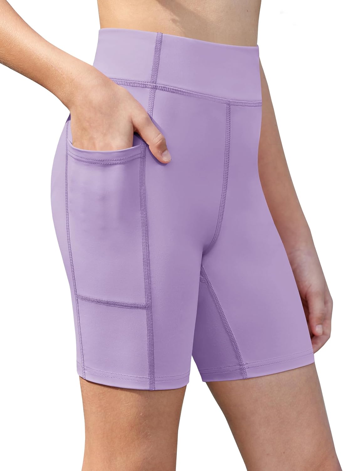 Zaclotre Girls' Bike Shorts - High-Waisted Spandex with Pockets for Yoga & Athletic Activities | 5" Length