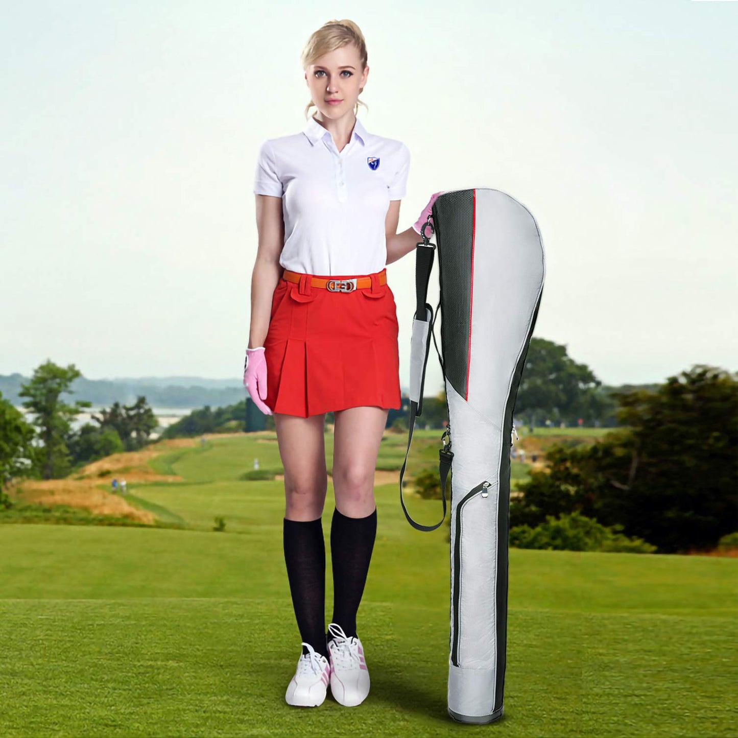 Konday Golf Club Travel Case Gun Bag Foldable with Hard Base,Driving Range Mini Course Practice Lightweight Golf Sundy Carry Bag for 7 Clubs,Gray