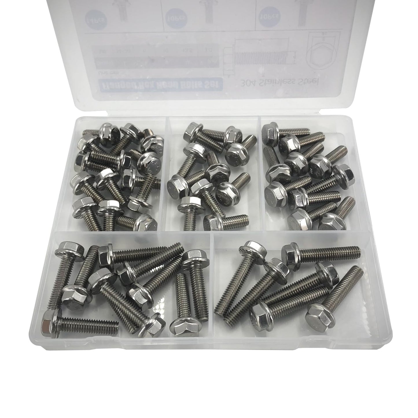 QSJ 50PCS Flanged Hex Head Bolts Set M6 Flange Hexagon Screws 304 Stainless Steel