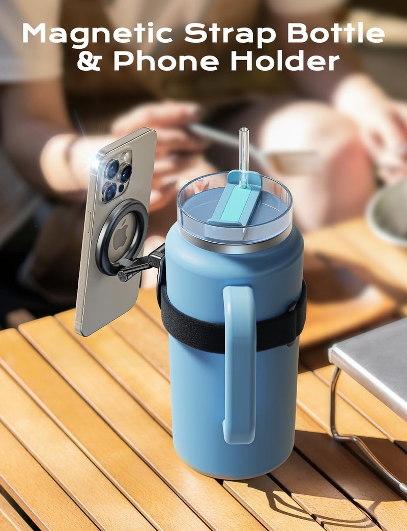 TAZENI Fit Magsafe Water Bottle Gym Stroller Phone Holder Strap Magnetic Phone Holder for Stroller Gym Accessories for Stanley Owala Yeti Hydrojug 10-60oz Tumbler Adjustable for iPhone & Android
