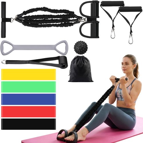 Arrowbash Pedal Resistance Band Set, 4-Tube Adjustable Elastic Exercise Bands for Legs Glutes Training, Non-Slip Ankle Straps, Home Fitness Strength Training for Men Women with 6 Pcs Exercise Bands