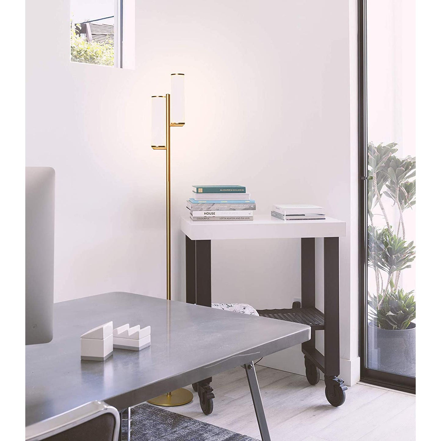 Brightech Gemini Dimmable Floor Lamp with Two Lights - Modern Tall Tree Lamp for Bedroom, Office, Living Room - Gold/Brass