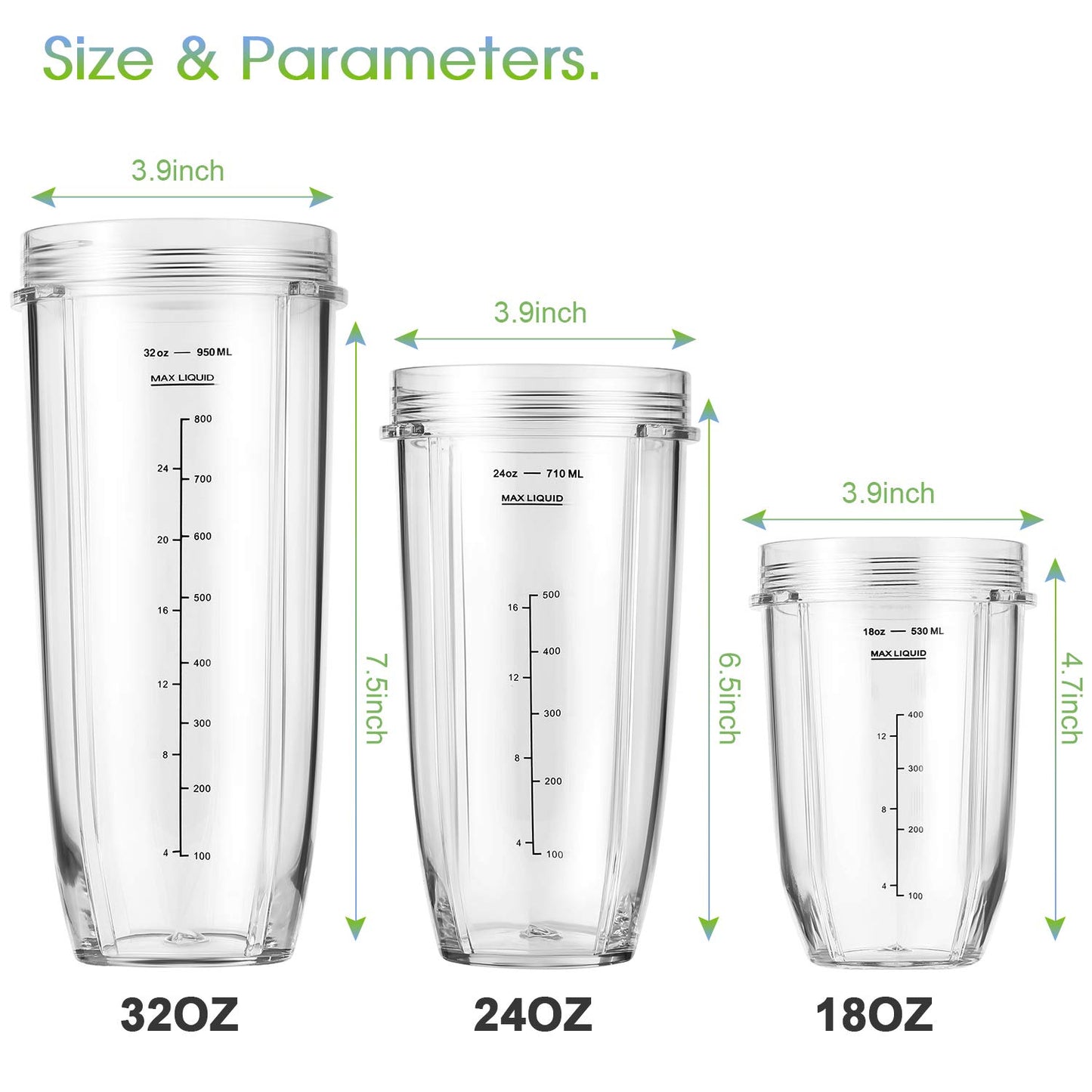 MEET JUICE 3-Pack 24oz Ninja Blender Cups, Blender Replacement Parts Compatible with Ninja Auto-iQ Series Blenders BL480 BL481 BL482 BL640 BL682 BL2012 BN801