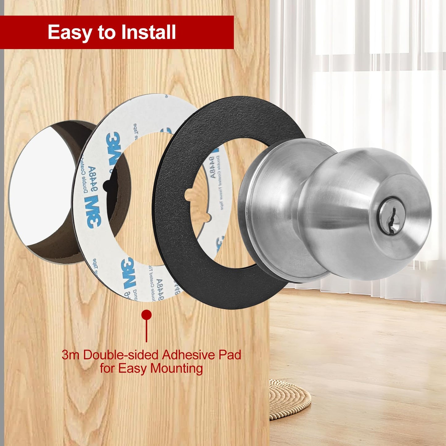 MOSECYOU Door Knob Plates Round Version, Matte Black, Thick, Door Reinforcement Plate, Scar Plates for Door Knob/Deadbolt, Door Handle Cover Filler Fixing Repair Backplate (2 Pcs, Matte Black)