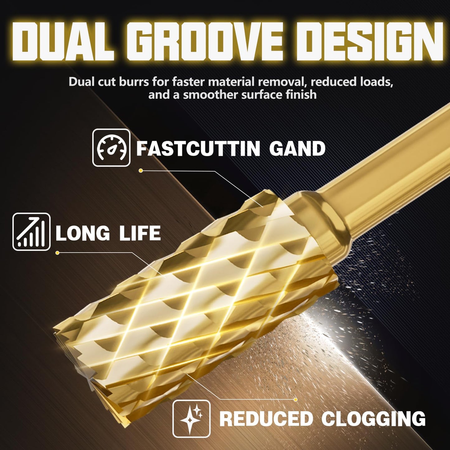 METOTY 10PCS Titanium Gold Carbide Burr Set for Die Grinder Bits, 1/4" Quick-Change Shank,Compatible with Milwaukee & DeWalt | Metal/Wood/Stone Grinding & Cutting | Premium Storage Case