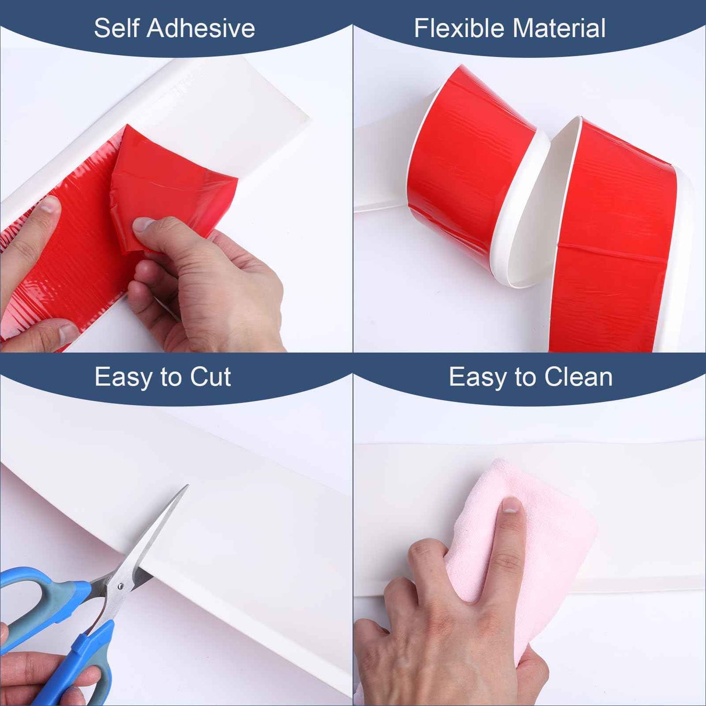 DSGL Flexible Baseboard Molding Trim, 4 in x 20 Ft Self-Adhesive Vinyl Wall Base,Peel and Stick Rubber Wall Base Moulding Trim (White)