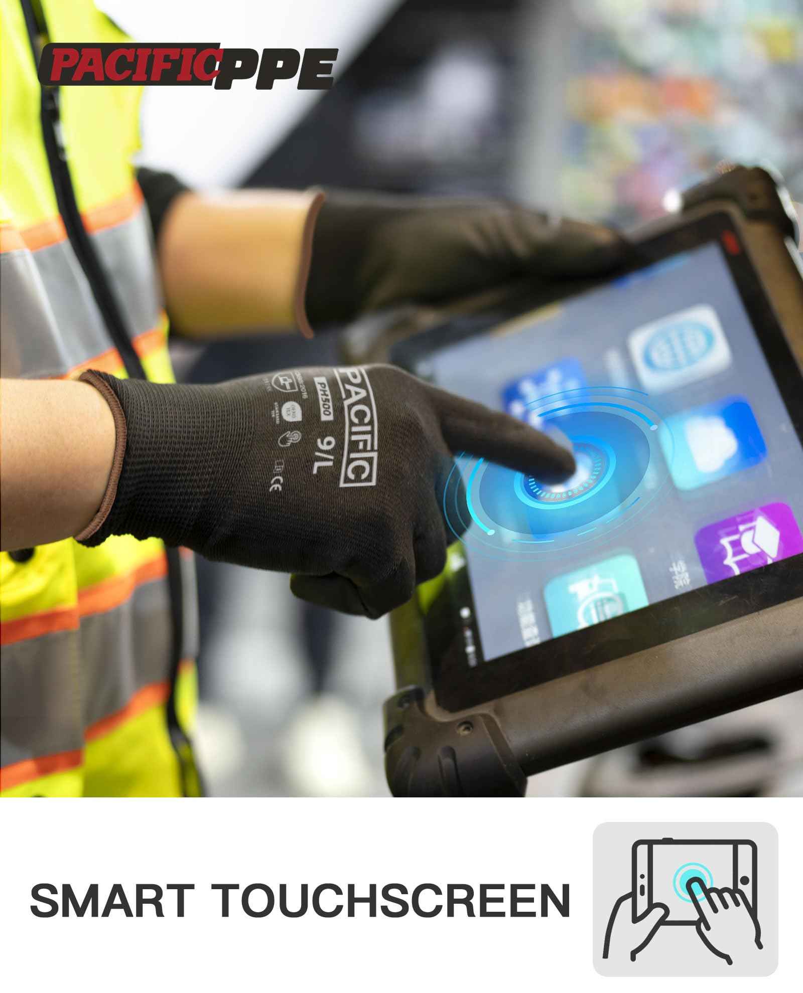 PACIFIC PPE 18 Pairs Work Gloves, PU Coated Seamless Knit Gloves, Touchscreen Safety Gloves with Grip, Ideal for General Duty Work, Men and Women, Black, XL