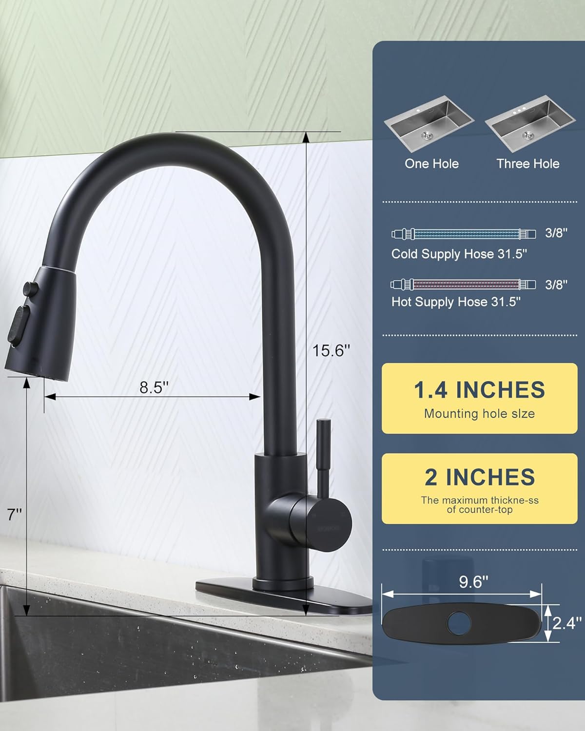 Stainless Steel Kitchen Faucet Combo with Water Filter - Brushed Nickel Sink Faucet for RO Systems