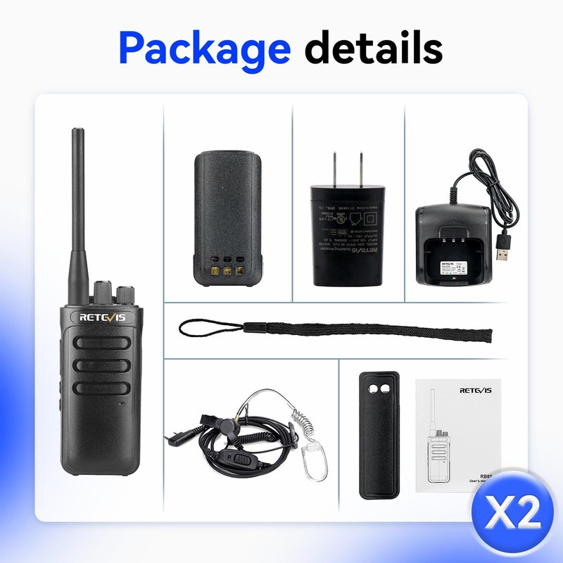 Retevis RB85 2 Way Radio for Adults Long Range,High Power Professional Walkie Talkies with Earpiece,Rechargeable Two Way Radios,AI Noise Cancelling,for Security Hotel Church(2 Pack)