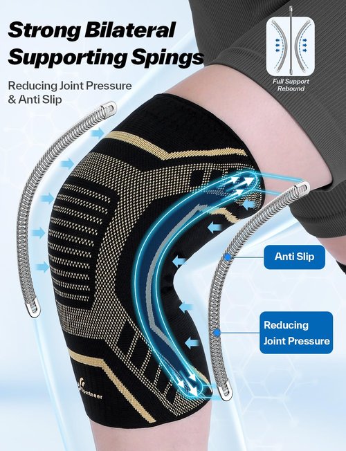 Copper Knee Brace for Men & Women - Knee Compression Sleeve with Side Stabilizers - Knee Support for Running, Hiking, Walking, Basketball, Volleyball, Meniscus Tear, ACL, Arthritis Knee Pain Relief