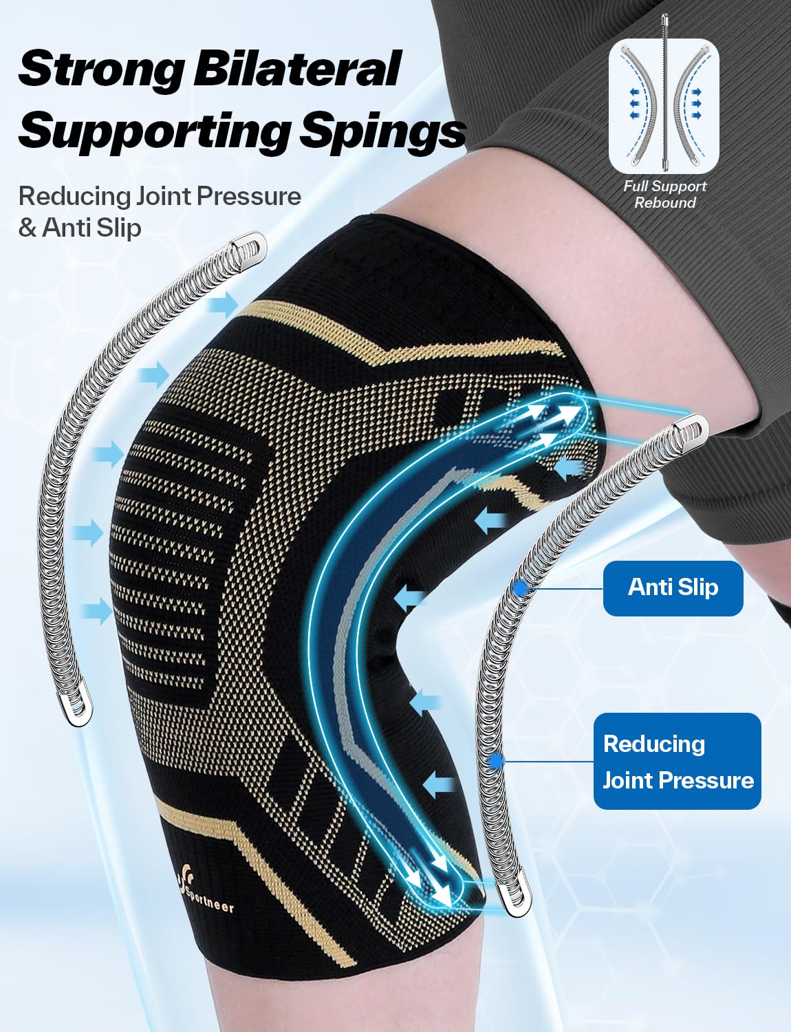 Knee Brace for Men Women Knee Compression Sleeve with Side Stabilizers