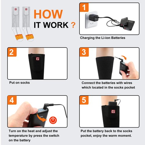 Heated Socks for Men Women - Rechargeable, Washable, Battery Heated Electric Socks Up to 10 Hours with 3 Heating Levels for Hunting, Camping, Hiking, Skiing, Fishing, Cycling, Outdoor Work