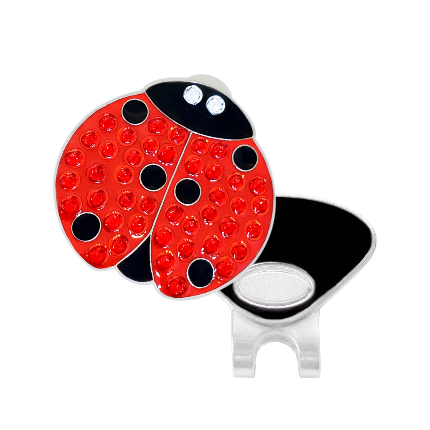 NAVIKA Lady Luck Ladybug Golf Ball Marker with Austrian Crystals | Hat Clip Included | Good Luck Themed Golf Accessory | Sparkling Red | Tournament Gift for Women