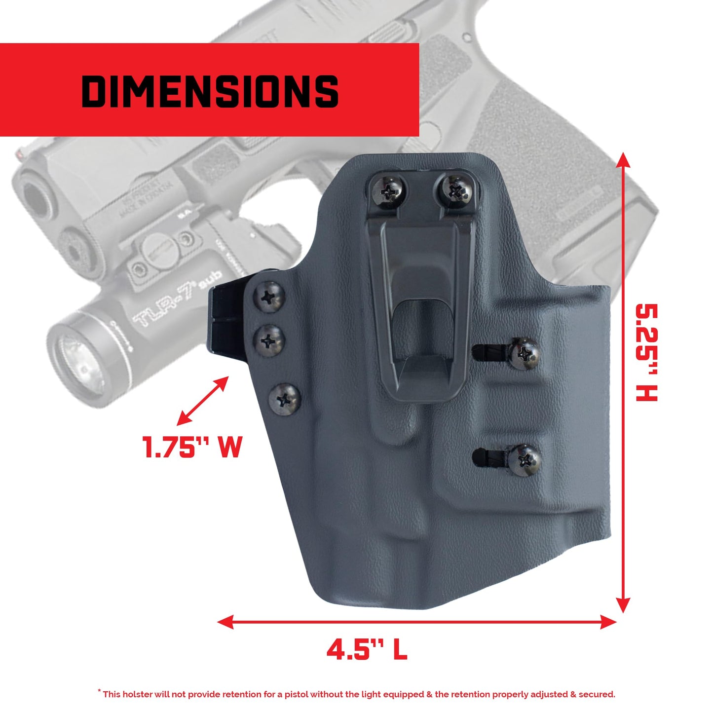 Crucial Concealment® - Ambidextrous Universal Light Holster for TLR-1/TLR-1 HL | Concealment Holster with Light | Adjustable Retention | IWB Holster Clip
