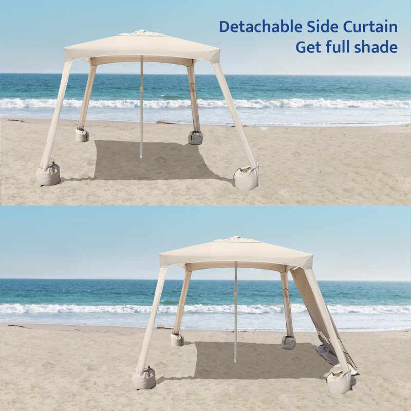 AMMSUN Beach Cabana, 6.2'×6.2' Sun Canopy, Easy Set up and Take Down, Beach Cabanas in the Nature of Tents with Sand Pockets, Instant Sun Shade with Side Wall, Vintage Beige