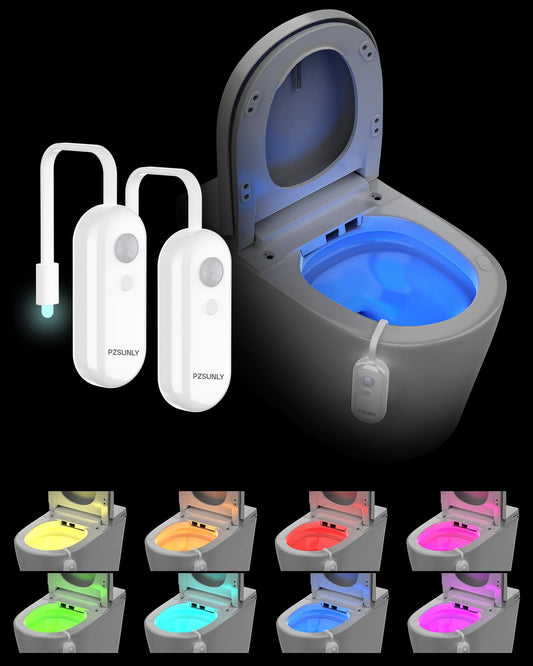 PZSUNLY Toilet Light Motion Sensor,IP65 Waterproof Night Lights,8 Colors LED Rechargeable Bathroom Decor Toilet Bowl Light 2 Pack