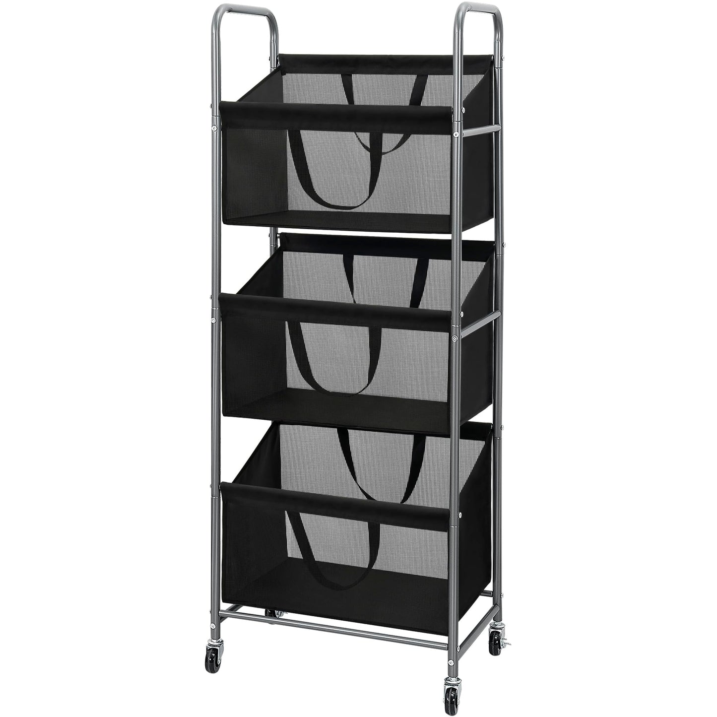 STO STO 3-Tier Vertical Rolling Laundry Hamper, Removable Bags, Black Mesh