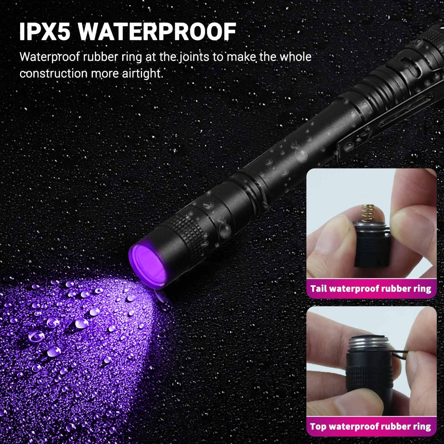 UV Black Light Flashlight Mini, 395nm Pen Light with Clip, Ultraviolet Blacklight for Pet Urine Detection, Waterproof Detector Light for Dry Stains, Bed Bug, Scorpion, Hotel Inspection-2 Pack