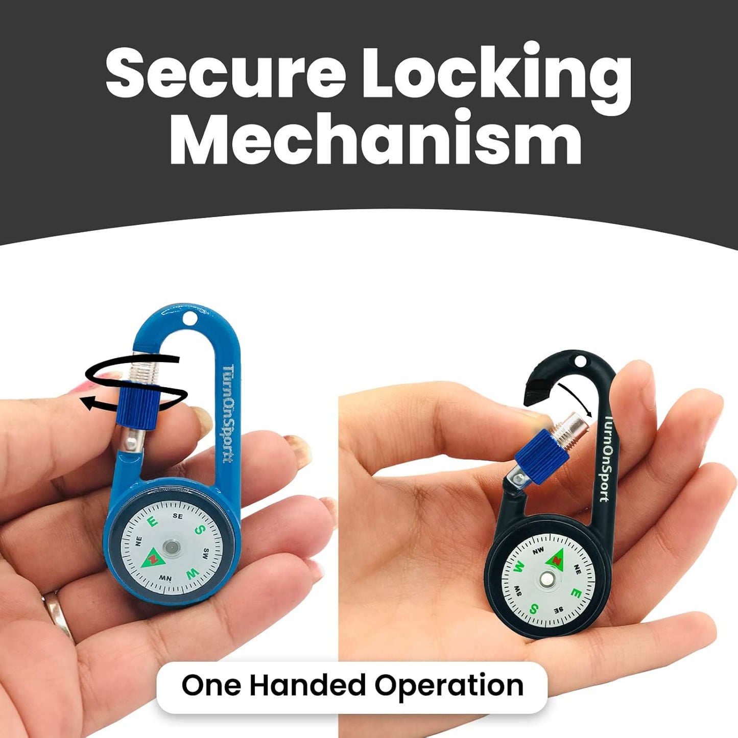 Skiennix Compact Compass Keychain - 2 Pack Magnetic Carabiner Clip for Hiking | Twist Lock Design for Kids