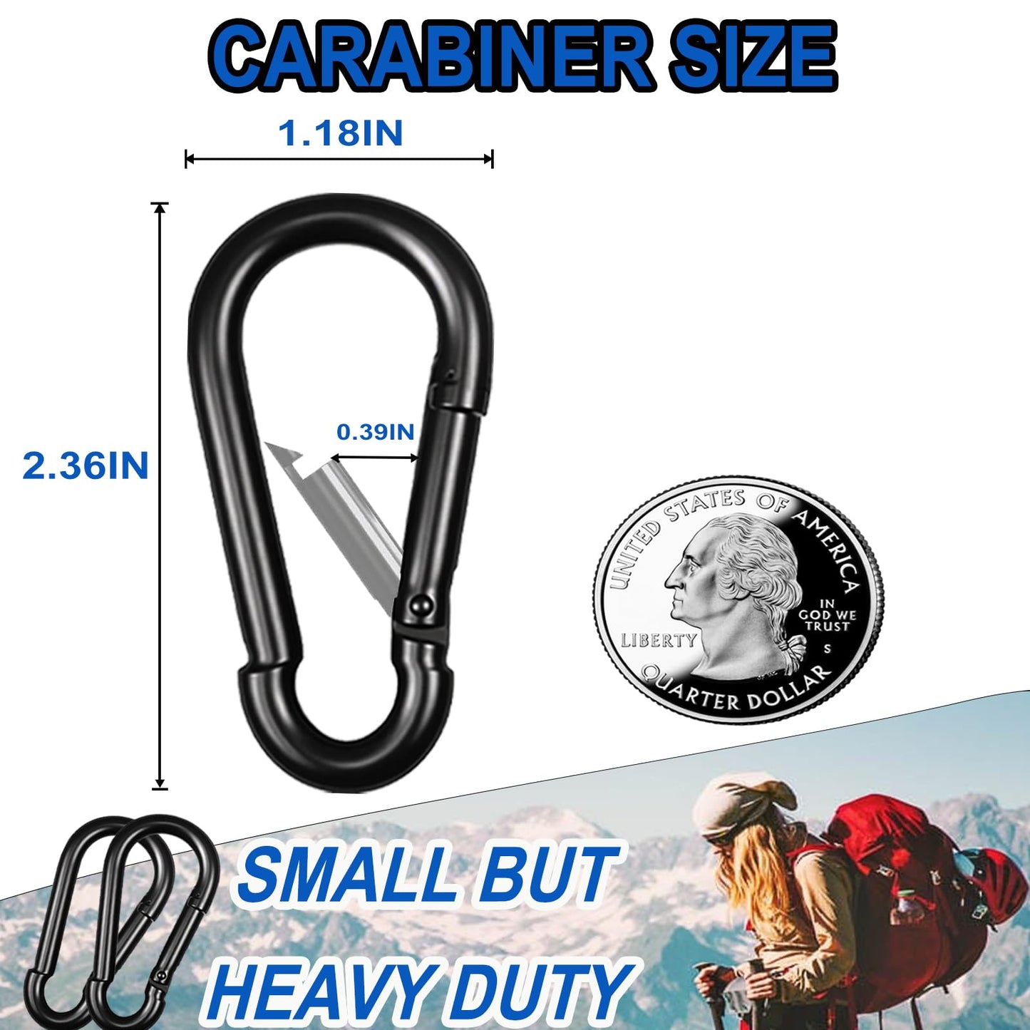 40PCS M6 Heavy Duty Carabiner Clip, 2.36Inch Snap Hook Quick Link Small Carabiner Clips,Spring Link Buckle for Fishing Camping Hammock Dog Leashes-260LBS Holding Capacity (Black)