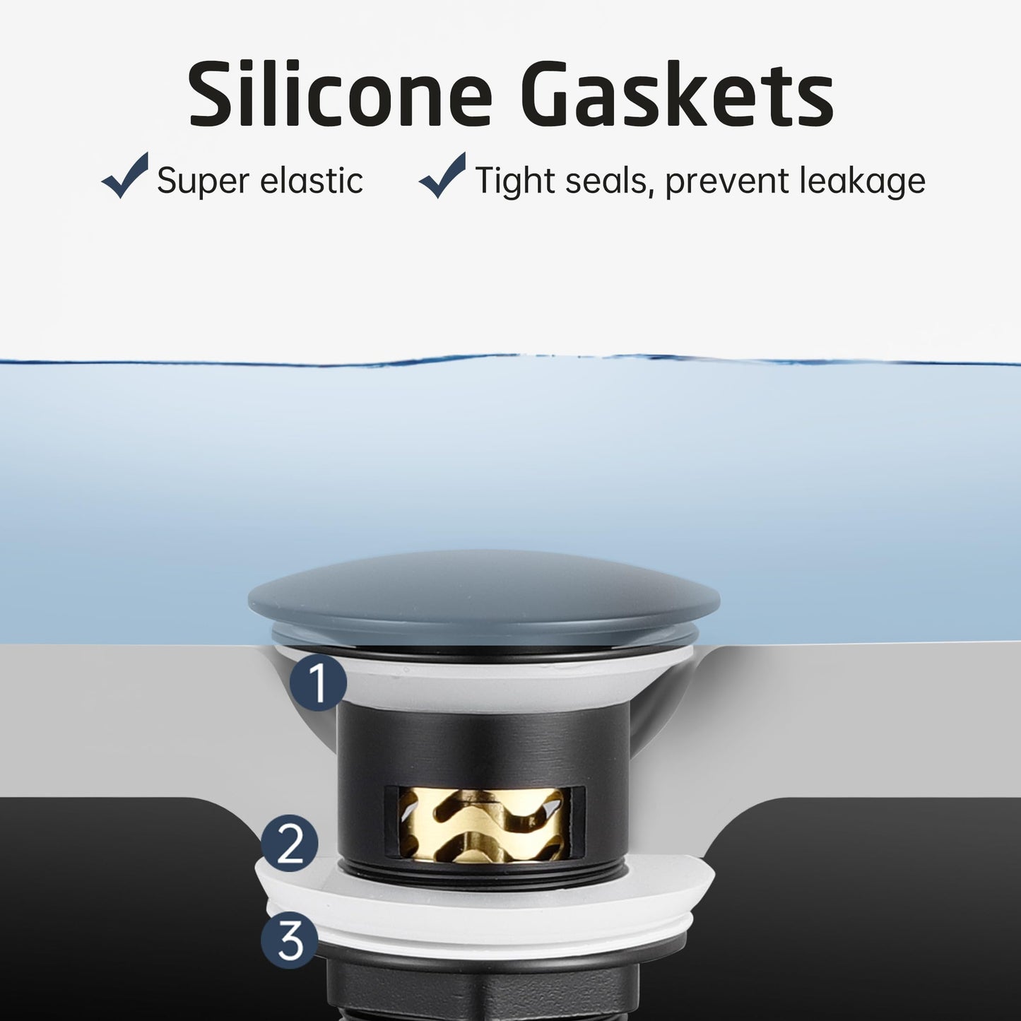 kesink Black Bathroom Sink Drain with Anti - Clog Basket Drain, Pop Up Drain for Bathroom Sink with Hair Catcher, All Metal Vessel Sink Stopper with Overflow Matt Black, S20002A-BK