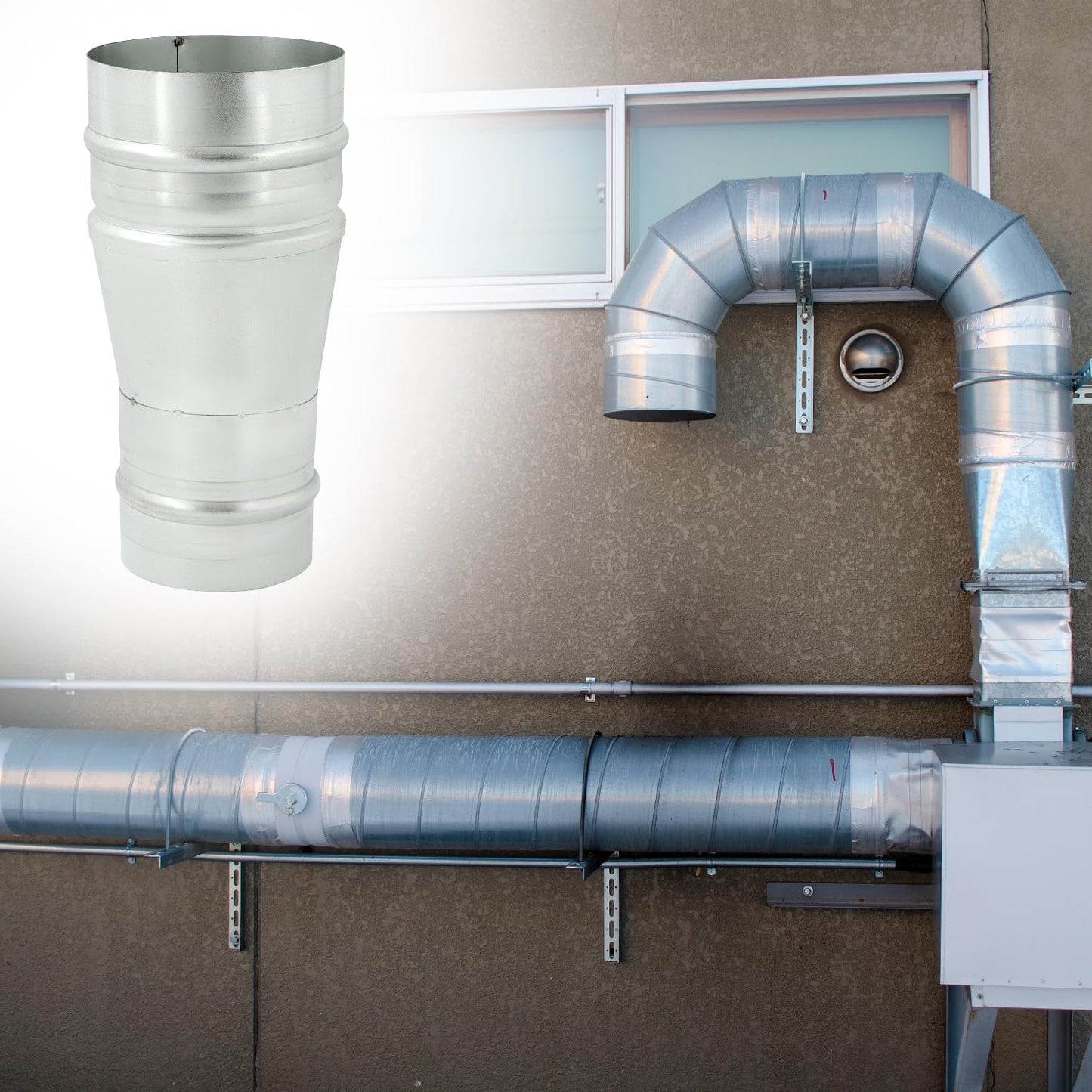 QWORK 4" to 3.15" Duct Reducer, 8.5" Long Steel HVAC Round Reducer Duct Fitting Pipe Increaser