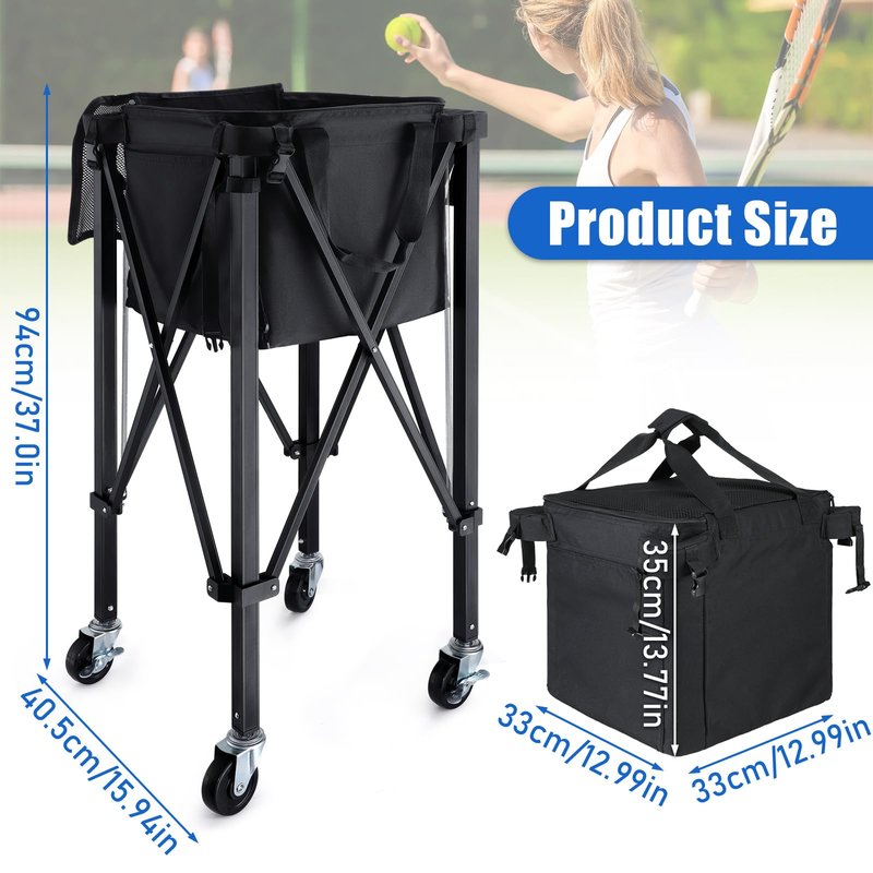 TOBWOLF Foldable Tennis Ball Cart, Holds 160 Tennis Balls, Portable Tennis Ball Hopper with Wheels, Compact & Lightweight Tennis Teaching Cart Practice Hopper for Baseball Softball Tennis Pickleball
