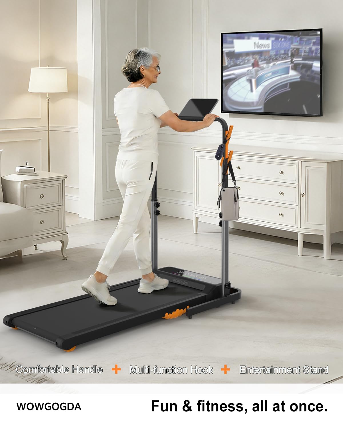 Foldable Walking Pad Handle Bar, Adjustable Height & Angle for 22.4" Wide